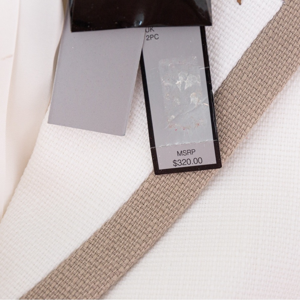 Tailored blazer jacket white tan khaki trim summer blazer Tahari 14 - Picture 15 of 15